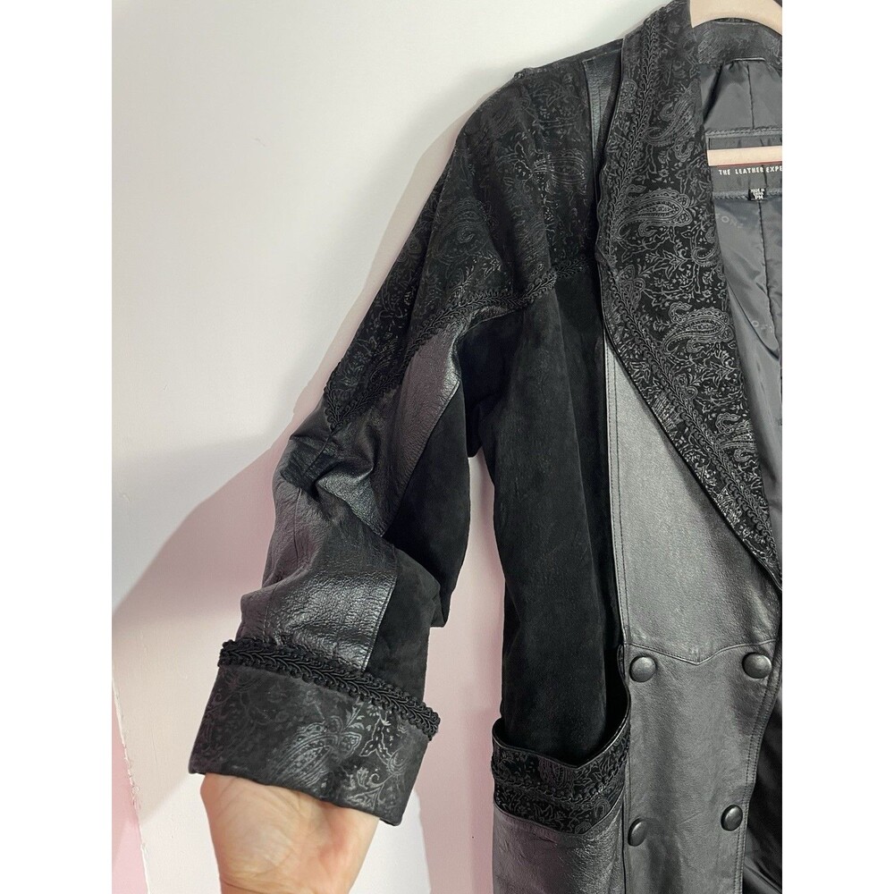 Vtg‎ Wilsons Leather Trench Coat Women MP Suede Paisley Moto Double Breast 80s - Picture 7 of 16